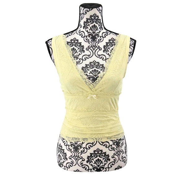 Pale Yellow Lace Trim Camisole Tank Top Y2K Lingerie Style S - Picture 2 of 13